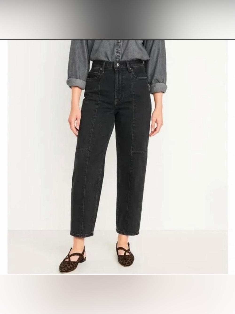 Old Navy High-Rise Barrel Leg Black Darted Jeans